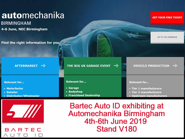 Bartec Exhibiting at Automechanika 4th-6th June 2019 Stand V180